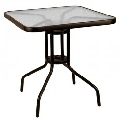 Metal garden table in brown with safety glass 70x70x72cm