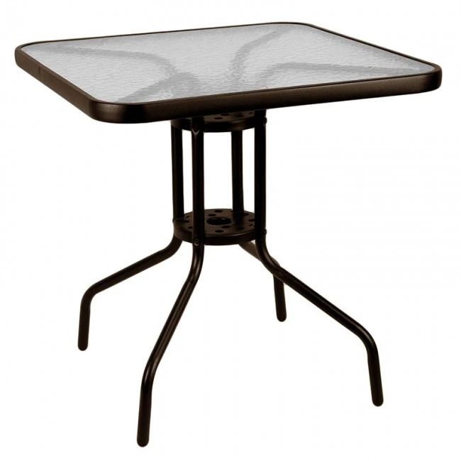 Metal garden table in brown with safety glass 70x70x72cm