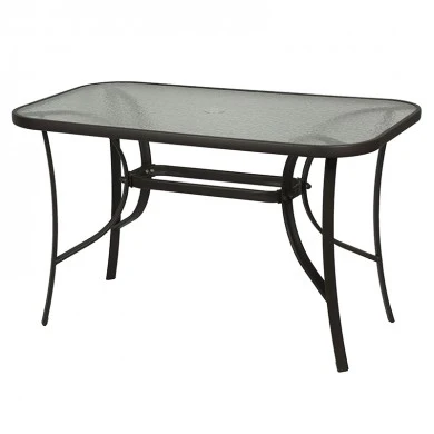 Metal garden table in brown color with safety glass 150x90x72cm