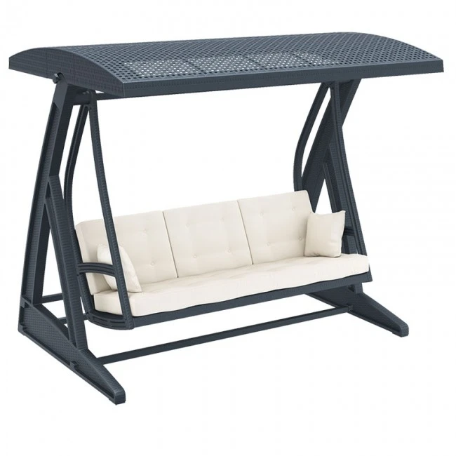 Κούνια κήπου βαρέως τύπου 3 θέσεων πολυπροπυλενίου χρώμα ανθρακί με μαξιλάρια HAWAII SIESTA