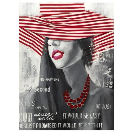 Painting on canvas "Woman with red hat" 90x120cm INART 3-90-006-0100