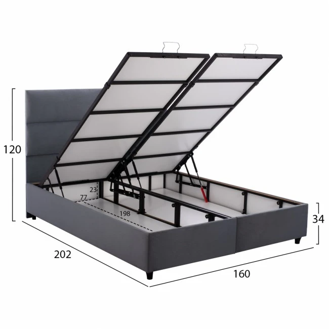 ΚΡΕΒΑΤΙ MILO ΜΕ ΑΠΟΘΗΚΕΥΤΙΚΟ ΑΠΟ ΓΚΡΙ ΒΕΛΟΥΔΟ HM622.10 ΓΙΑ ΣΤΡΩΜΑ 160x200 εκ.