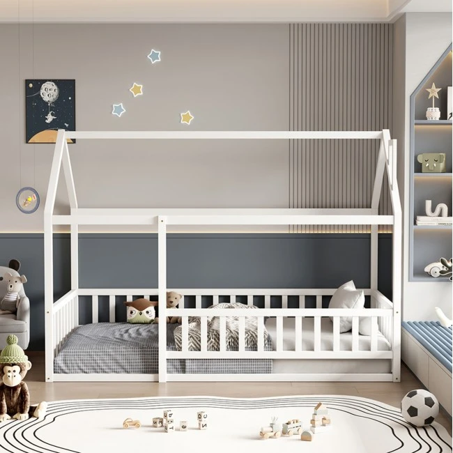 ΚΡΕΒΑΤΙ ΠΑΙΔΙΚΟ ΜΕ ΚΑΓΚΕΛΟ HOUSER HM706.03 τ.MONTESSORI ΞΥΛΟ ΠΕΥΚΟ ΛΕΥΚΟ-190x90εκ