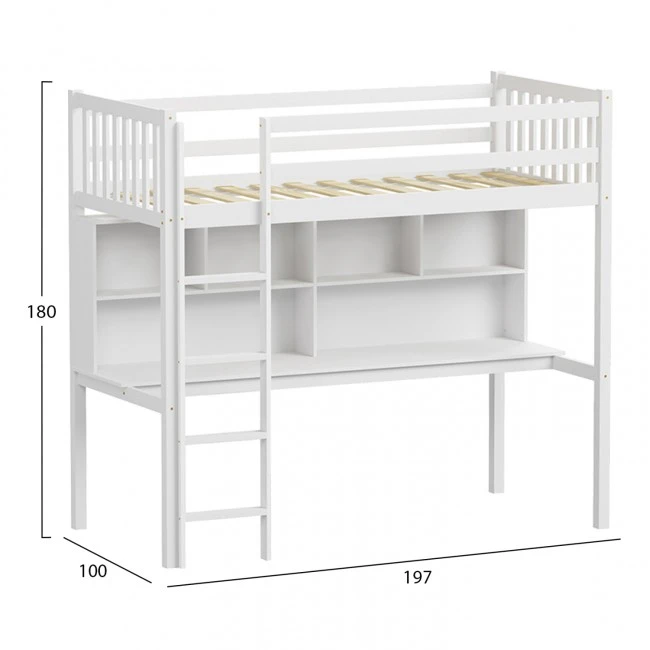 ΠΑΙΔΙΚH KOYKETA τ.MONTESSORI ΜΕ ΓΡΑΦΕΙΟ & ΒΙΒΛΙΟΘΗΚΗ LIBRO HM708.03 ΞΥΛΟ ΠΕΥΚΟΥ ΛΕΥΚΟ- 90x190εκ