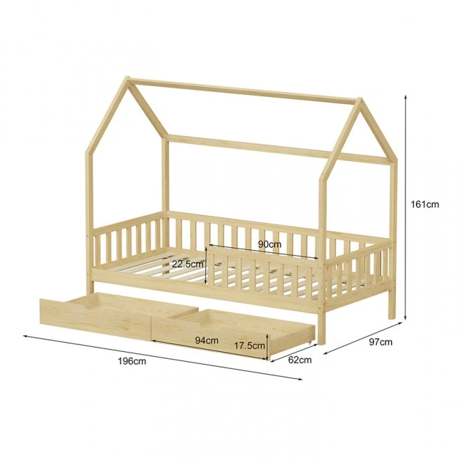 ΚΡΕΒΑΤΙ ΠΑΙΔΙΚΟ ΜΕ ΣΥΡΤΑΡΙΑ PHYLLIS HM724.01 τ.MONTESSORI ΦΥΣΙΚΟ 196x97x161Υεκ.