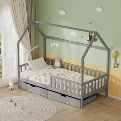 ΚΡΕΒΑΤΙ ΠΑΙΔΙΚΟ ΜΕ ΣΥΡΤΑΡΙΑ PHYLLIS HM724.05 τ.MONTESSORI ΓΚΡΙ 196x97x161Υεκ.