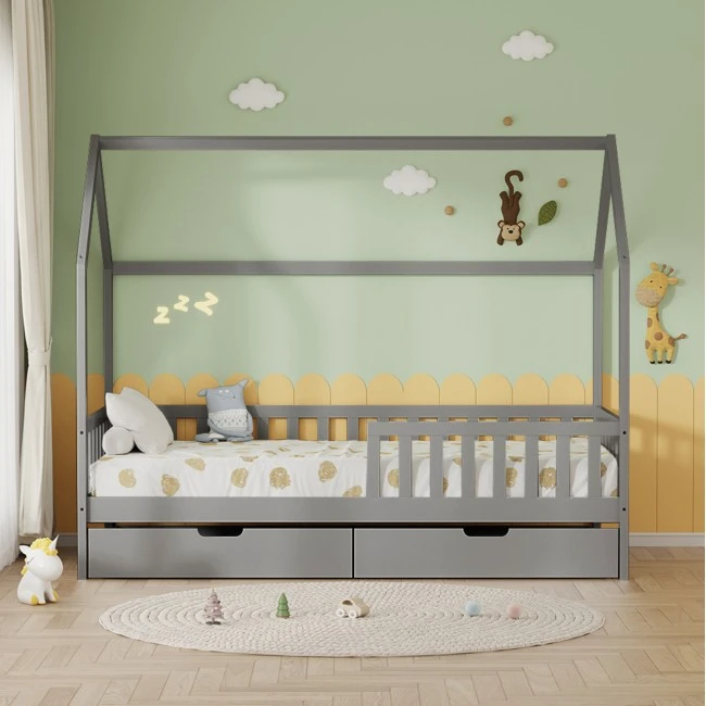 ΚΡΕΒΑΤΙ ΠΑΙΔΙΚΟ ΜΕ ΣΥΡΤΑΡΙΑ PHYLLIS HM724.05 τ.MONTESSORI ΓΚΡΙ 196x97x161Υεκ.