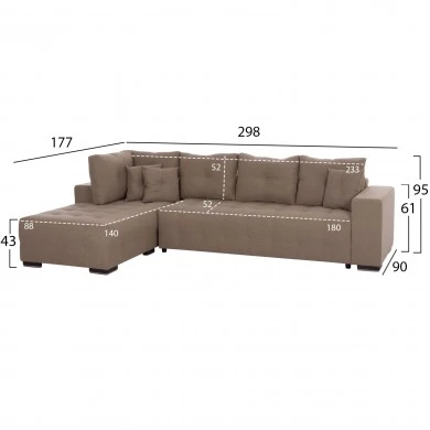 ΓΩΝΙΑΚΟΣ ΚΑΝΑΠΕΣ-ΚΡΕΒΑΤΙ ΜΕ ΑΠΟΘ.ΧΩΡΟ TRENDSTON HM3302.03L ΜΠΕΖ ΥΦΑΣΜΑ 298x177x95Υεκ