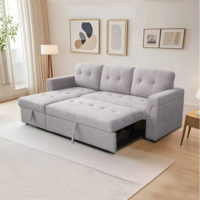 ΓΩΝΙΑΚΟΣ ΚΑΝΑΠΕΣ-ΚΡΕΒΑΤΙ ΑΝΑΣΤΡΕΨΙΜΟΣ SAL HM3310.01 ΓΚΡΙ ΥΦΑΣΜΑ 214x137x83Yεκ