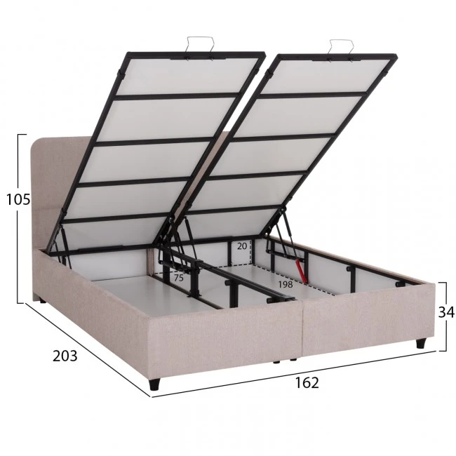 ΚΡΕΒΑΤΙ ΜΕ ΑΠΟΘ.ΧΩΡΟ DOLORES HM631.32 ΜΠΕΖ ΥΦΑΣΜΑ- ΓΙΑ ΣΤΡΩΜΑ 160x200εκ