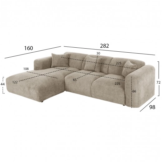 ΚΑΝΑΠΕΣ ΓΩΝΙΑ (ΑΡΙΣΤΕΡΗ) BRICKEN HM3275.01L ΜΠΕΖ ΥΦΑΣΜΑ 110-282x98-160x72Υεκ.