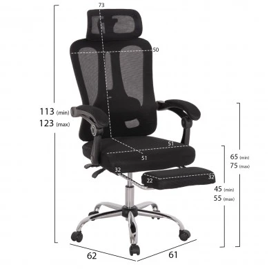 ΚΑΡΕΚΛΑ ΓΡΑΦΕΙΟΥ BARNET HM18258.01 ΜΑΥΡΟ MESH-ΜΑΥΡΟΣ ΣΚΕΛΕΤΟΣ NYLON 61x62x123Υ