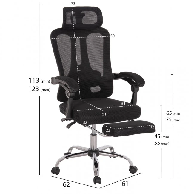 ΚΑΡΕΚΛΑ ΓΡΑΦΕΙΟΥ BARNET HM18258.01 ΜΑΥΡΟ MESH-ΜΑΥΡΟΣ ΣΚΕΛΕΤΟΣ NYLON 61x62x123Υ