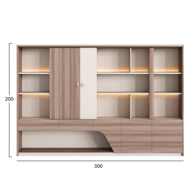 ΒΙΒΛΙΟΘΗΚΗ ΣΕΙΡΑ SUPERON HM2141 ΜΕΛΑΜΙΝΗ ΜΠΕΖ & ΦΥΣΙΚΟ--LED ΦΩΤΙΣΜΟΣ 300x40x200Υεκ