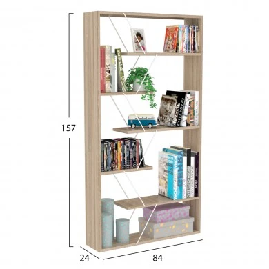 ΒΙΒΛΙΟΘΗΚΗ TARS HM2240.11 SONAMA ΜΕΛΑΜΙΝΗ-ΛΕΥΚΕΣ ΜΕΤΑΛΛΙΚΕΣ ΒΕΡΓΕΣ 84x24x157Υεκ.