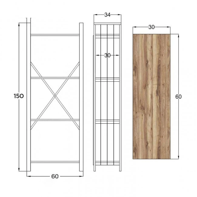 ΒΙΒΛΙΟΘΗΚΗ INDUS ΜΕΛΑΜΙΝΗ ΚΑΡΥΔΙ ΚΑΙ ΜΕΤΑΛΛΟ ΓΚΡΙ HM9425 60x30x150Υεκ.