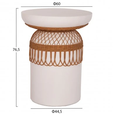 ΒΟΗΘΗΤΙΚΟ ΤΡΑΠΕΖΙ PRILEP HM18159.02 FIBER CEMENT ΛΕΥΚΟ & RATTAN--Φ60x76,5Υεκ