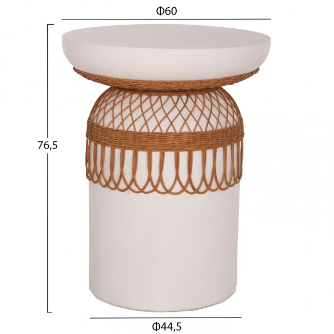 ΒΟΗΘΗΤΙΚΟ ΤΡΑΠΕΖΙ PRILEP HM18159.02 FIBER CEMENT ΛΕΥΚΟ & RATTAN--Φ60x76,5Υεκ