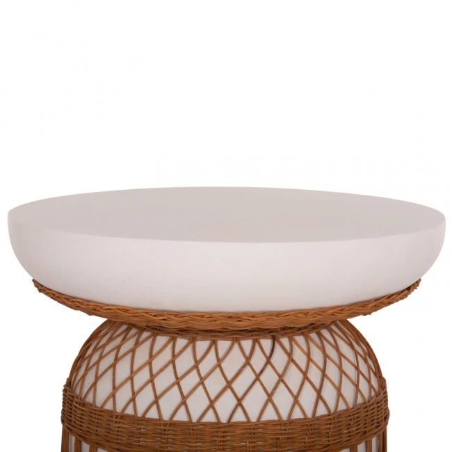 ΒΟΗΘΗΤΙΚΟ ΤΡΑΠΕΖΙ PRILEP HM18159.02 FIBER CEMENT ΛΕΥΚΟ & RATTAN--Φ60x76,5Υεκ