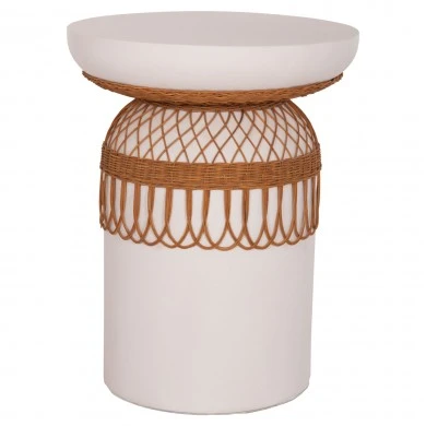 ΒΟΗΘΗΤΙΚΟ ΤΡΑΠΕΖΙ PRILEP HM18159.02 FIBER CEMENT ΛΕΥΚΟ & RATTAN--Φ60x76,5Υεκ