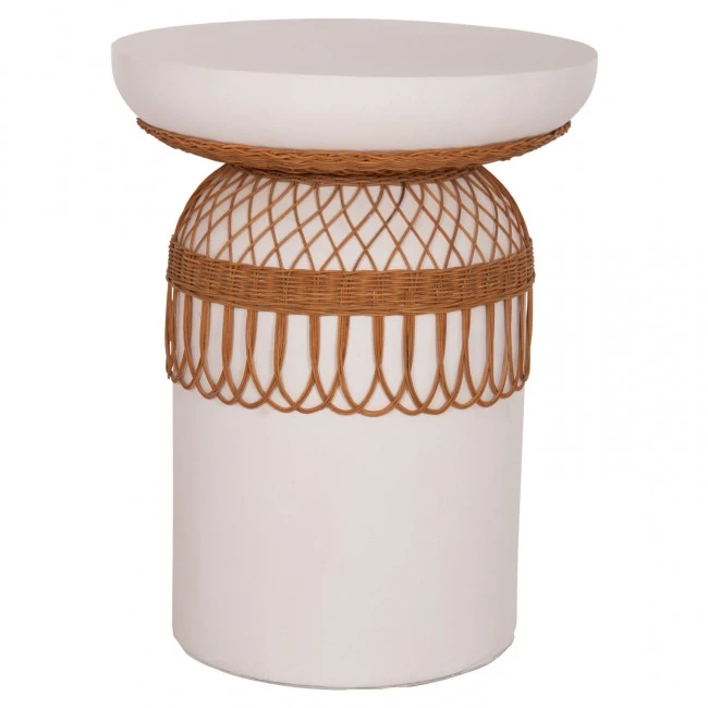 ΒΟΗΘΗΤΙΚΟ ΤΡΑΠΕΖΙ PRILEP HM18159.02 FIBER CEMENT ΛΕΥΚΟ & RATTAN--Φ60x76,5Υεκ