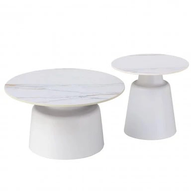 ΤΡΑΠΕΖΙΑ ΣΑΛΟΝΙΟΥ RINKON HM18263.04 ΚΕΡΑΜΙΚΑ TOP ΟΨΗ ΛΕΥΚΟΥ-ΧΡΥΣΟΥ ΜΑΡΜΑΡΟΥ Φ50εκ & Φ70εκ