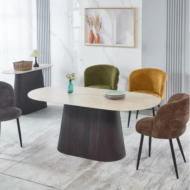 ΤΡΑΠΕΖΙ ΟΒΑΛ CATER HM18320 ΚΕΡΑΜΙΚΟ TOP ΟΨΗ ΤΡΑΒΕΡΤΙΝΑΣ-MDF ΒΑΣΗ 180x90x74Υεκ