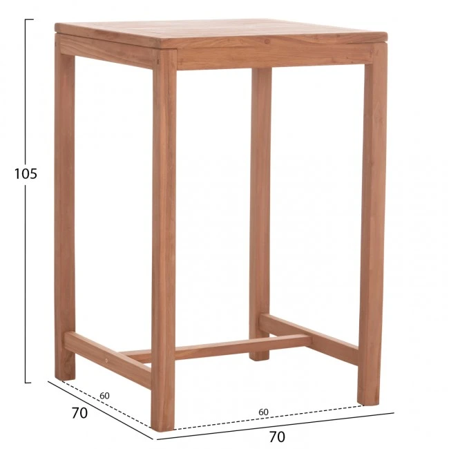 ΤΡΑΠΕΖΙ ΜΠΑΡ ΤΕΤΡΑΓΩΝΟ PRESSCOT HM18113 ΞΥΛΟ TEAK ΣΕ ΦΥΣΙΚΟ 70x70x105Υεκ.