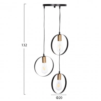 ΦΩΤΙΣΤΙΚΟ ΟΡΟΦΗΣ ΚΡΕΜΑΣΤΟ 3-ΦΩΤΟ KRENT HM7426.11 ΜΑΥΡΟ-ΧΡΥΣΟ Φ23,5x132Υεκ.