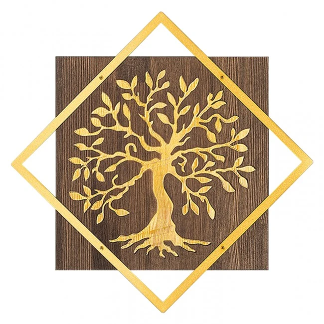 ΔΙΑΚΟΣΜΗΤΙΚΟ ΤΟΙΧΟΥ ΔΕΝΤΡΟ HM4752-ΦΥΛΛΑ ΜΕΤΑΛΛΟΥ ΧΡΥΣΑ-ΞΥΛΟ 54x3(βάθος)x54Υεκ.