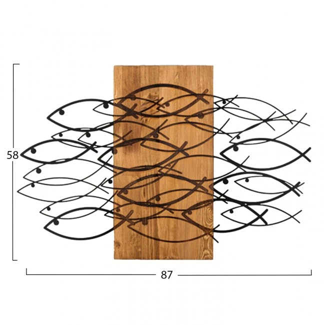 ΔΙΑΚΟΣΜΗΤΙΚΟ ΤΟΙΧΟΥ ΨΑΡΙΑ HM4811-ΦΥΛΛΑ ΜΕΤΑΛΛΟΥ ΜΑΥΡΑ-ΞΥΛΟ 87x3(βάθος)x58Υεκ.