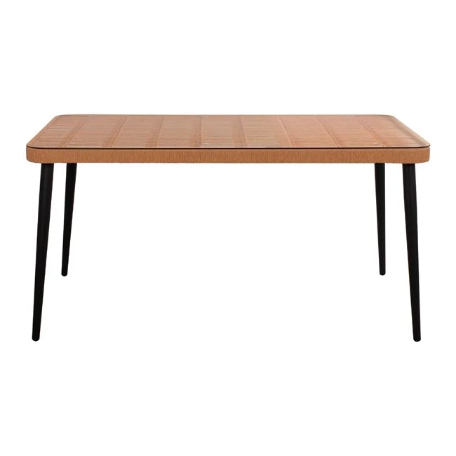 ΤΡΑΠΕΖΙ ΜΕΤΑΛΛΙΚΟ ALLEGRA HM5538 ΜΕ WICKER ΣΕ ΜΠΕΖ ΑΠΟΧΡΩΣΗ & ΓΥΑΛΙ 160X90X78 εκ.