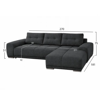 ΚΑΝΑΠΕΣ ΚΡΕΒΑΤΙ ΔΕΞΙΑ ΓΩΝΙΑ COMFYRA HM3336.01R ΓΚΡΙ ΥΦΑΣΜΑ 270x181x75Υεκ