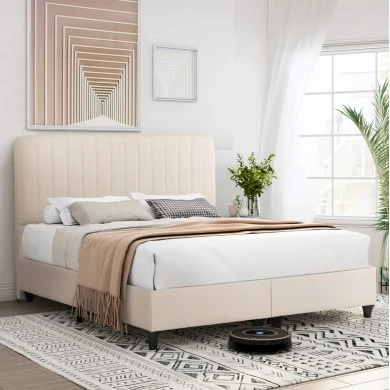 ΚΡEΒΑΤΙ ΔΙΠΛΟ LUTHER HM717 ΜΠΕΖ ΥΦΑΣΜΑ ΓΙΑ ΣΤΡΩΜΑ 160x200εκ.