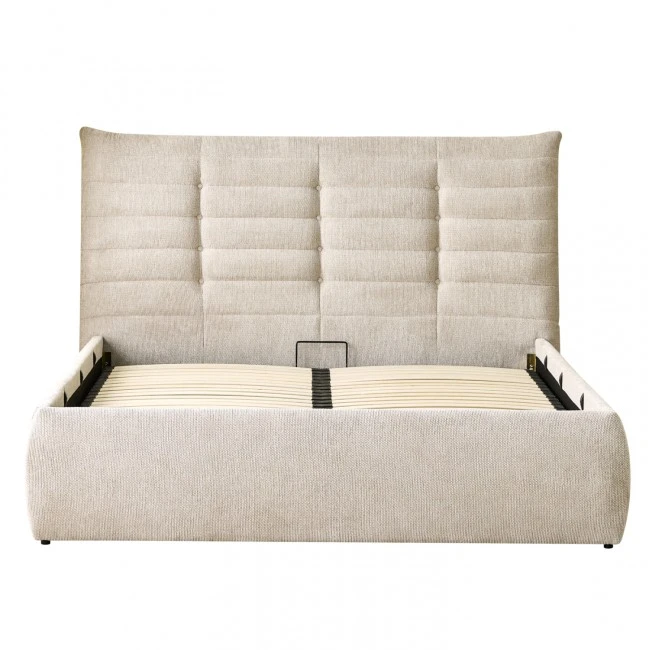 ΚΡΕΒΑΤΙ ΔΙΠΛΟ SANDRA HM732.03 ΜΠΕΖ ΥΦΑΣΜΑ & ΑΠΟΘΗΚΕΥΤΙΚΟΣ ΧΩΡΟΣ ΓΙΑ  ΣΤΡΩΜΑ 160x200εκ