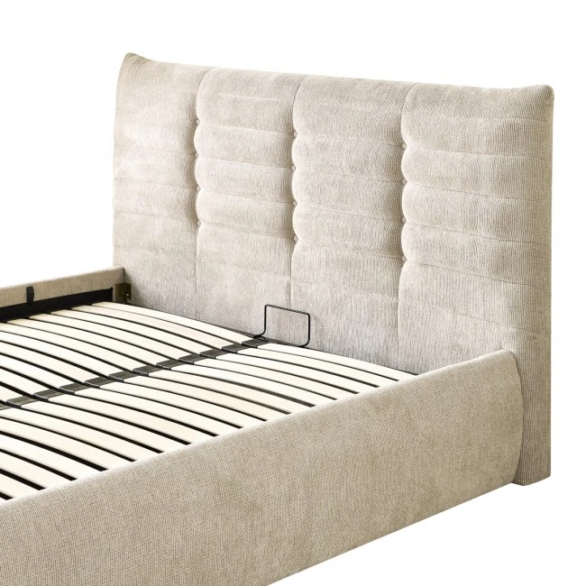 ΚΡΕΒΑΤΙ ΔΙΠΛΟ SANDRA HM732.03 ΜΠΕΖ ΥΦΑΣΜΑ & ΑΠΟΘΗΚΕΥΤΙΚΟΣ ΧΩΡΟΣ ΓΙΑ  ΣΤΡΩΜΑ 160x200εκ