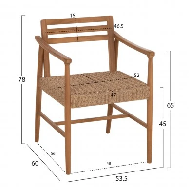 ΠΟΛΥΘΡΟΝΑ ΤΡΑΠΕΖΑΡΙΑΣ ROBIN HM18351 ΞΥΛΟ TEAK & ΣΧΟΙΝΙ VIRO ΦΥΣΙΚΟ 53,5x60x78Υεκ