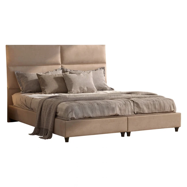 ΚΡΕΒΑΤΙ ΥΠΕΡΔΙΠΛΟ MILO ΑΠΟ ΣΚΟΥΡΟ ΜΠΕΖ ΥΦΑΣΜΑ HM628.22 ΓΙΑ ΣΤΡΩΜΑ 180x200 εκ.