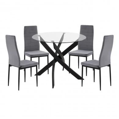 ΣΕΤ ΤΡΑΠΕΖΑΡΙΑΣ 5ΤΜΧ LADY HM21199.01 ΓΥΑΛΙ--ΜΕΤΑΛΛΟ ΣΕ ΜΑΥΡΟ & ΒΕΛΟΥΔΟ ΓΚΡΙ