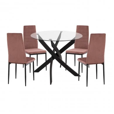 ΣΕΤ ΤΡΑΠΕΖΑΡΙΑΣ 5ΤΜΧ LADY HM21199.02 ΓΥΑΛΙ--ΜΕΤΑΛΛΟ ΣΕ ΜΑΥΡΟ & ΒΕΛΟΥΔΟ ΣΑΠΙΟ ΜΗΛΟ