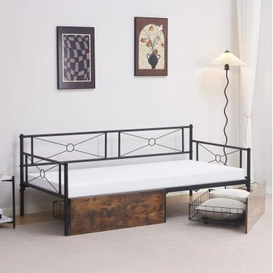 ΚΡΕΒΑΤΙ-ΚΑΝΑΠΕΣ BERNIE HM21120.01 ΜΑΥΡΟΣ ΜΕΤΑΛ. ΣΚΕΛΕΤΟΣ & 2 ΣΥΡΤΑΡΙΑ- ΓΙΑ 190x90εκ.