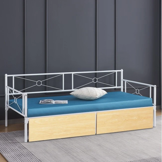 ΚΡΕΒΑΤΙ-ΚΑΝΑΠΕΣ BERNIE HM21121.02 ΛΕΥΚΟ ΜΕΤΑΛΛΟ & 2 SONAMA ΣΥΡΤΑΡΙΑ- ΓΙΑ 190x90εκ.