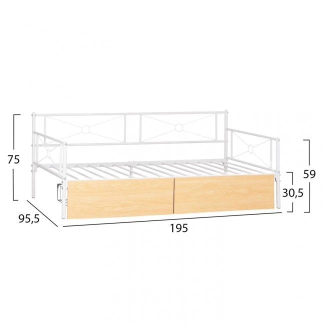 ΚΡΕΒΑΤΙ-ΚΑΝΑΠΕΣ BERNIE HM21121.02 ΛΕΥΚΟ ΜΕΤΑΛΛΟ & 2 SONAMA ΣΥΡΤΑΡΙΑ- ΓΙΑ 190x90εκ.