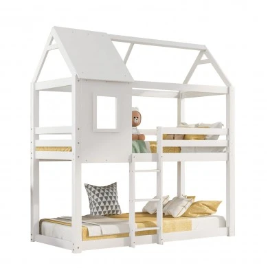 ΠΑΙΔΙΚΗ ΚΟΥΚΕΤΑ ΣΠΙΤΑΚΙ  τ.MONTESSORI HOOD HM705.03 ΞΥΛΟ ΠΕΥΚΟΥ ΣΕ ΛΕΥΚΟ-ΣΤΡΩΜΑΤΑ 190x90εκ