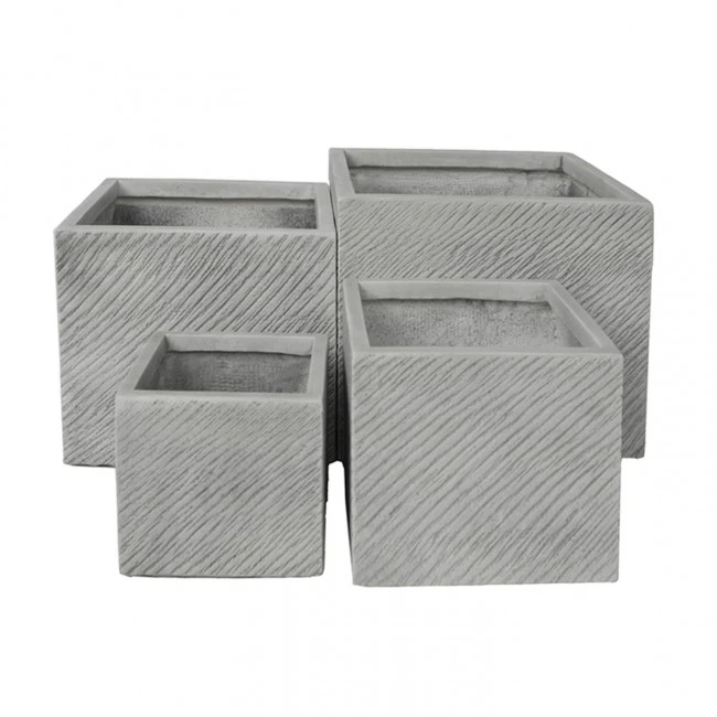 ΣΕΤ 4ΤΜΧ ΓΛΑΣΤΡΕΣ ΤΕΤΡΑΓΩΝΕΣ GARDENER HM4730 FIBERCLAY ΓΚΡΙ CEMENT 37x37x32Υεκ.