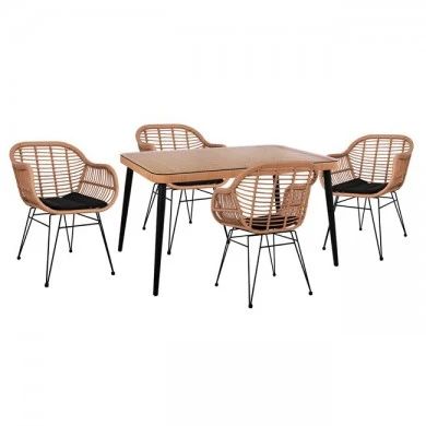 ΣΕΤ 5ΤΜΧ ALLEGRA WICKER ΜΕ ΤΡΑΠΕΖΙ 140X80Χ78Υ ΜΠΕΖ & ΜΑΥΡΟ ΧΡΩΜΑ HM10490
