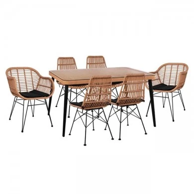 ΣΕΤ ΤΡΑΠΕΖΑΡΙΑΣ 7ΤΜΧ ALLEGRA HM10495 WICKER ΜΠΕΖ-ΜΕΤΑΛΛΟ ΜΑΥΡΟ