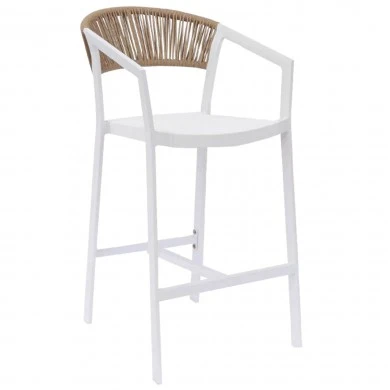 ΣΚΑΜΠΟ ΑΛΟΥΜΙΝΙΟΥ HM5892.12 ΜΕΣΑΙΟΥ ΥΨΟΥΣ RATTAN & TEXTLINE ΛΕΥΚΟ ΜΠΕΖ 55x56,5x99Y