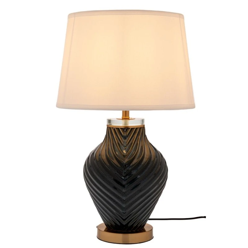 BLACK TABLE LAMP WITH WHITE FABRIC SHADE AND GOLD BASE 60CM