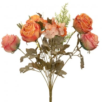 ARTIFICIAL ORANGE ROSE BUSH X7 42CM